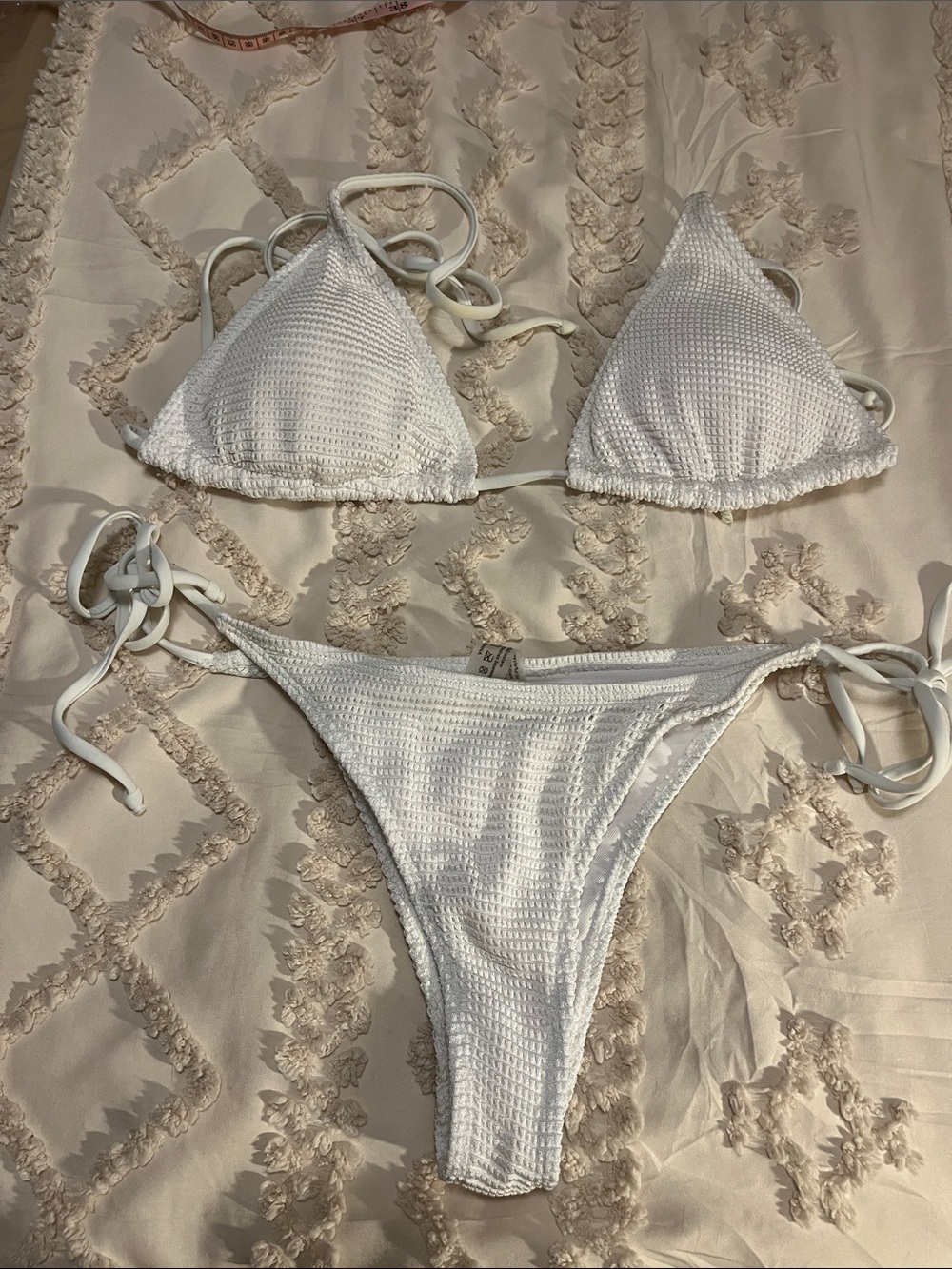 Classic White Textured Tie-Side Bikini Set